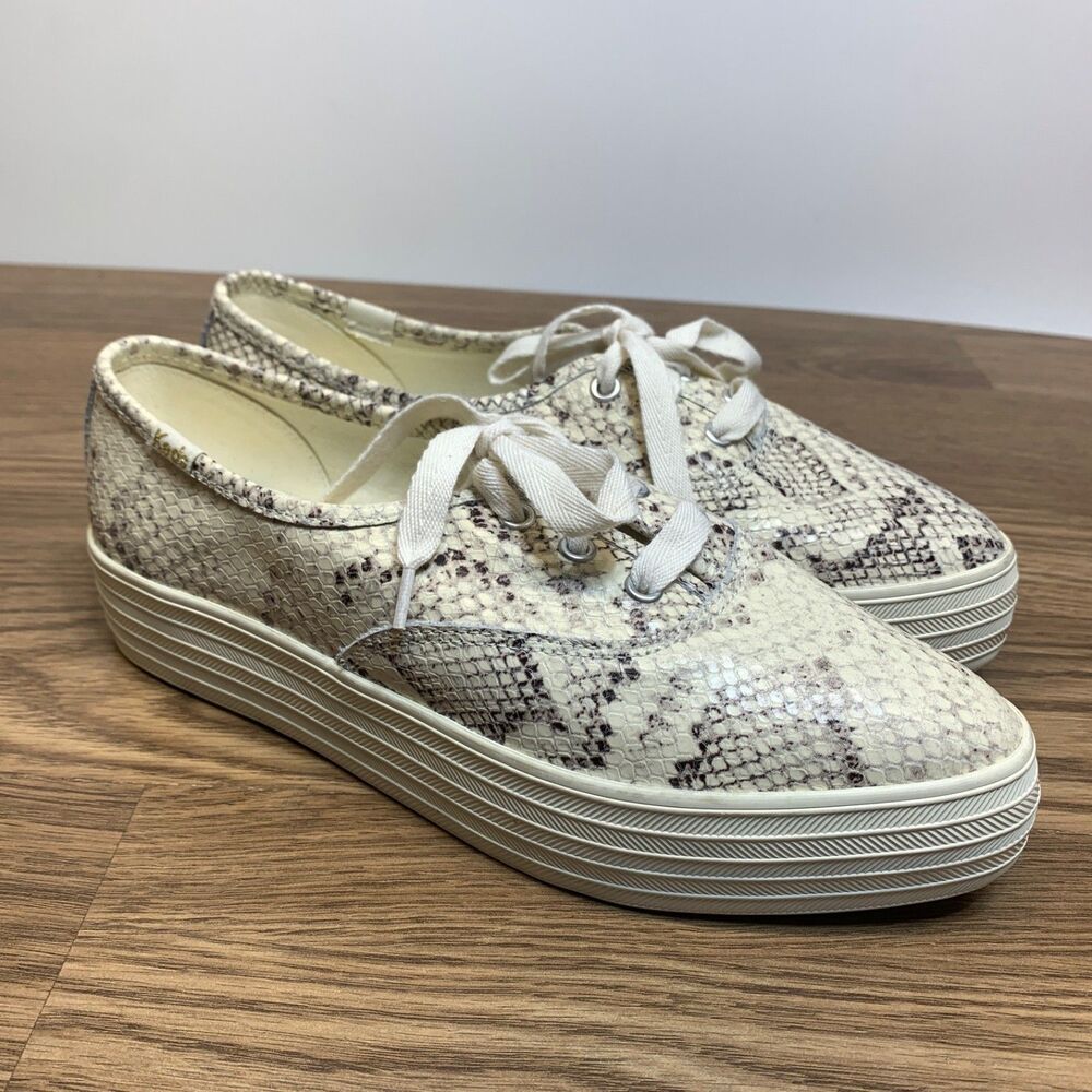 Keds Womens Triple Kick Sneakers Platform Shoes Snake Print Leather Lace Up 7‎